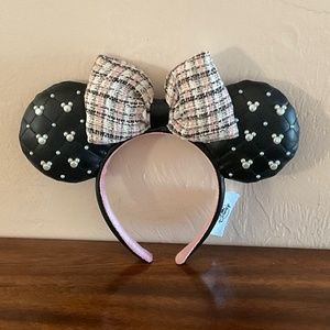 Disney Black & Pink Mickey Ears with Mickey pearls and a plaid bow